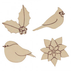 Mini Silhouettes en bois Xmas Berries Casier de 12 pcs