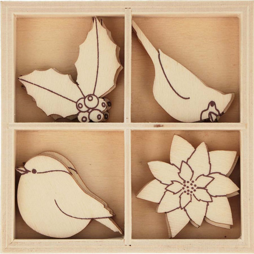 Mini Silhouettes en bois Xmas Berries Casier de 12 pcs