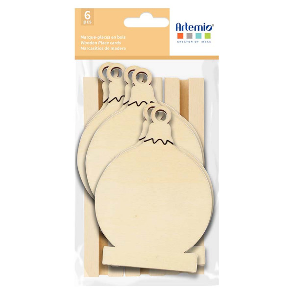 Marque-Places en bois 6 pcs 10 x 6,3 cm Boules de Noël