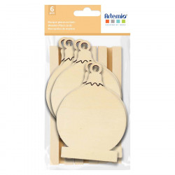 Marque-Places en bois 6 pcs 10 x 6,3 cm Boules de Noël