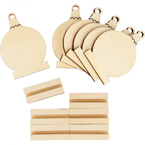 Marque-Places en bois 6 pcs 10 x 6,3 cm Boules de Noël