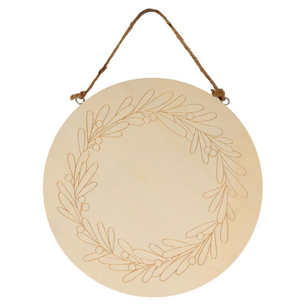 Plaque ronde en bois Xmas Berries ø 20 cm Gravure Couronne