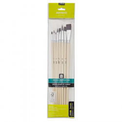 Pinceau long Synthétique Brun 8 pcs Plat + Rond