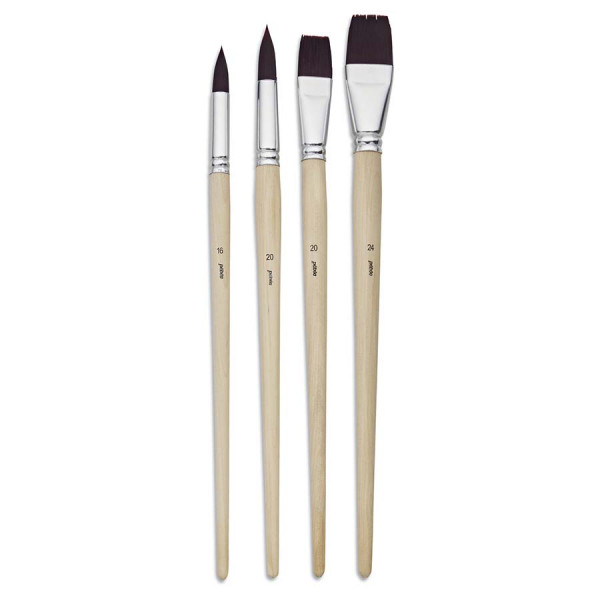 Pinceau long Synthétique Brun 4 pcs Plat + Rond