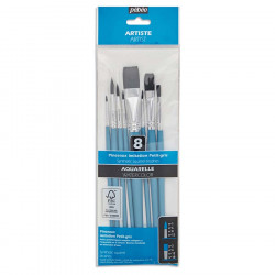 Pinceau Aquarelle Imitation Petit Gris 8 pcs Rond + Plat