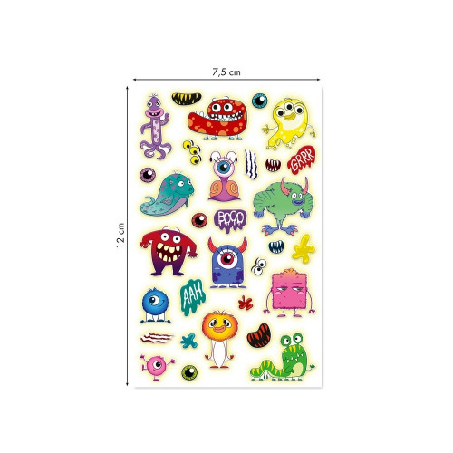 Stickers Phospho 7,5 x 12 cm Monstres