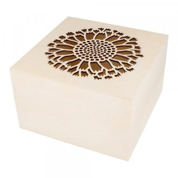 Boîte carrée 15,8 x 15,9 x 10 cm Bois ajouré Tournesol