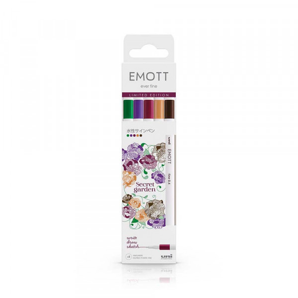 Feutres à pointe fine 0,4 mm EMOTT Pochette Secret Garden 5 pcs
