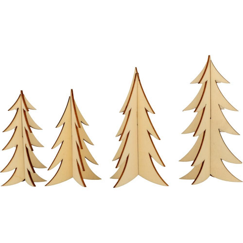 Sapins 3D en bois Lot de 4 pcs
