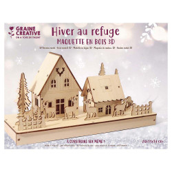 Maquette rectangulaire en bois 28 x 11 x14 cm Village de Noël
