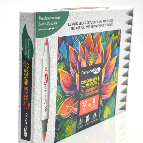 Graph'it Go Kit Coloriage Mystère Aventure Tropicale - 12 Marqueurs Acryliques Double Pointe + 8 Cartes A4