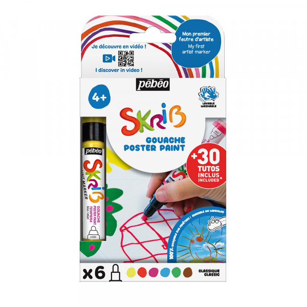 Marqueur gouache Skrib 6 couleurs