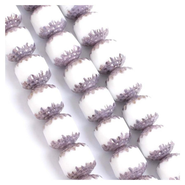Perles de Bohème sur Fil - Baroque Facettée 10 mm Blanc Opaque et Violet