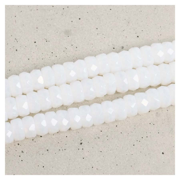 Perles de Bohème sur Fil - Rondelle Facettée Blanc Opaline 3 x 6 mm