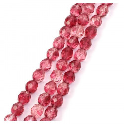 Perles de Bohème sur Fil - Rondes Facettées Framboise Transparent 8 mm