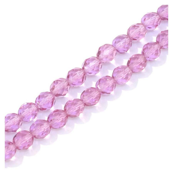 Perles de Bohème sur Fil - Rondes Facettées Violet Orchidée Transparent 8 mm