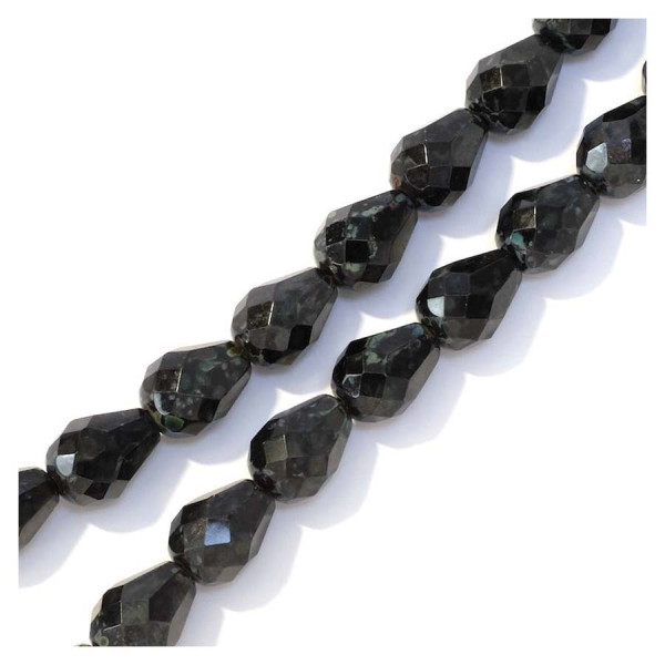 Perles de Bohème sur Fil - Goutte 10 x 13 mm Noir Moucheté