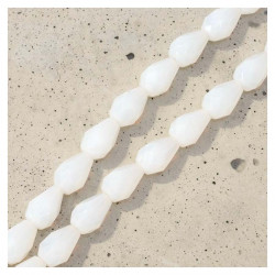 Perles de Bohème sur Fil - Goutte 10 x 7 mm Blanc Opaline