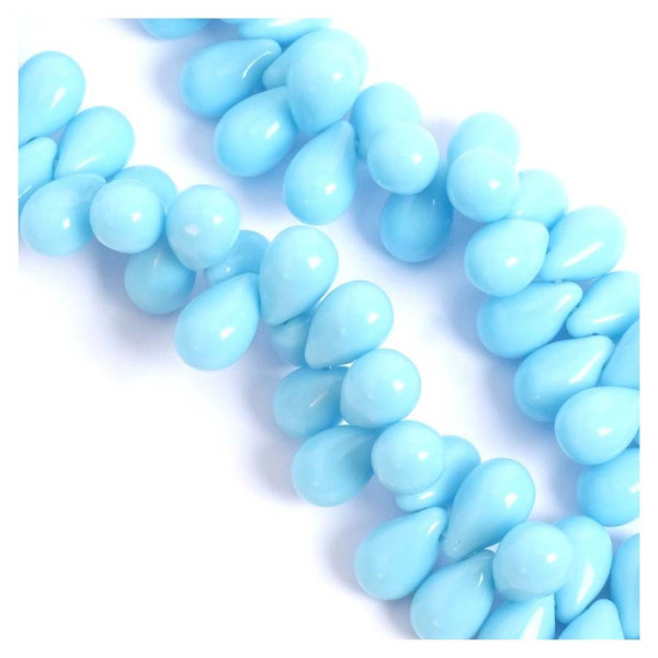 Perles de Bohème sur Fil - Goutte 6 x 9 mm Bleu Opaque