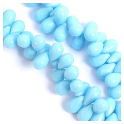 Perles de Bohème sur Fil - Goutte 6 x 9 mm Bleu Opaque
