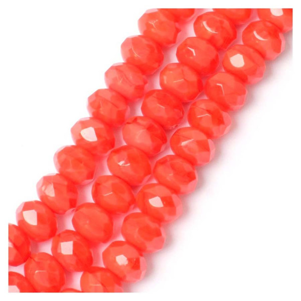 Perles de Bohème sur Fil - Facettées Rouge Opaque Marbré 6 x 8 mm