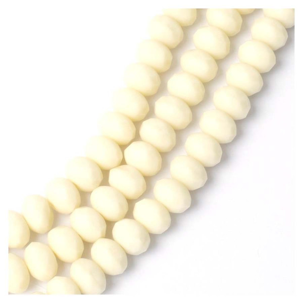 Perles de Bohème sur Fil - Facettées Ivoire Mat 6 x 8 mm