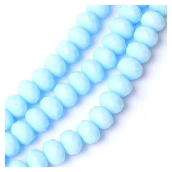 Perles de Bohème sur Fil - Facettées Bleu Clair Mat Opaque 6 x 8 mm