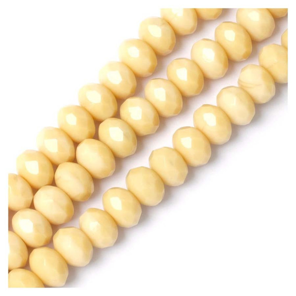 Perles de Bohème sur Fil - Facettées Crème Ivoire 6 x 8 mm