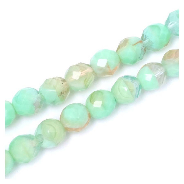 Perles de Bohème sur Fil - Rondes Facettées Turquoise Effet Transparent 10 mm
