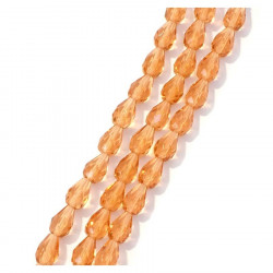 Perles de Bohème sur Fil - Goutte 10 x 7 mm Pêche Transparent