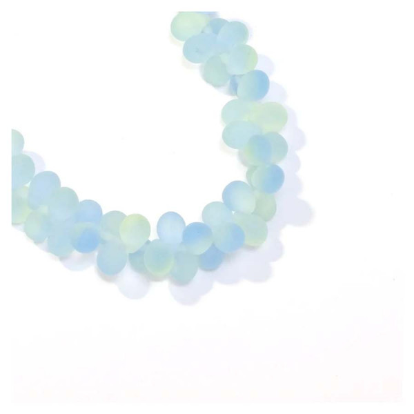 Perles de Bohème sur Fil - Goutte 5 x 7 mm Bleu/Vert d'eau mat
