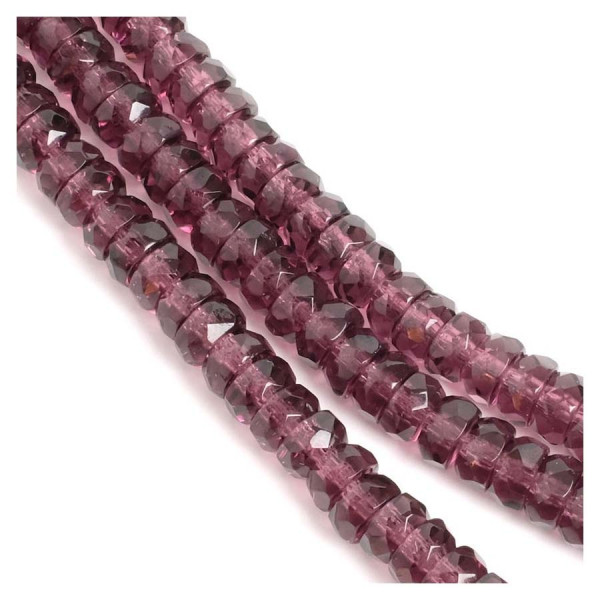 Perles de Bohème sur Fil - Rondelle Facettée Lie de Vin Transparent 3 x 6 mm