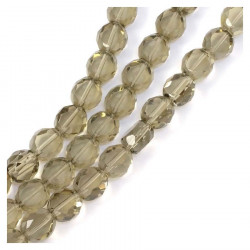 Perles de Bohème sur Fil - Rondes Aplaties Facettées 10 mm Taupe Transparent