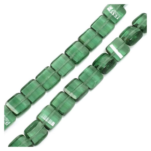 Perles de Bohème sur Fil - Carrées Aplaties Vert Foncé Transparent 9 mm