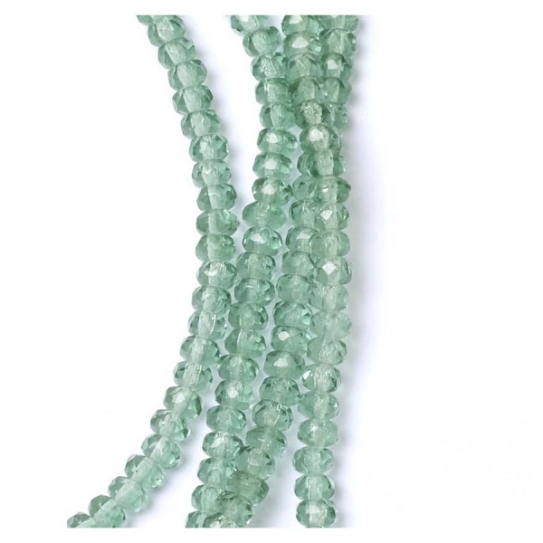 Perles de Bohème sur Fil - Facettées Vert Sauge Transparent 2 x 4 mm