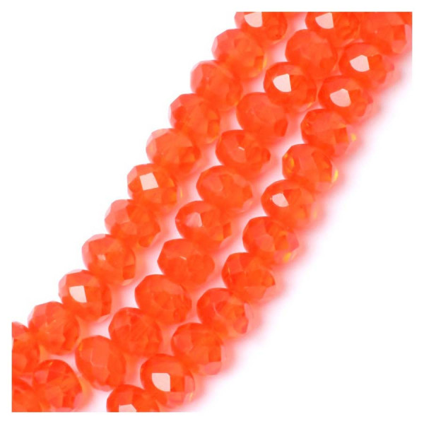 Perles de Bohème sur Fil - Facettées Orange Vif Transparent 6 x 8 mm