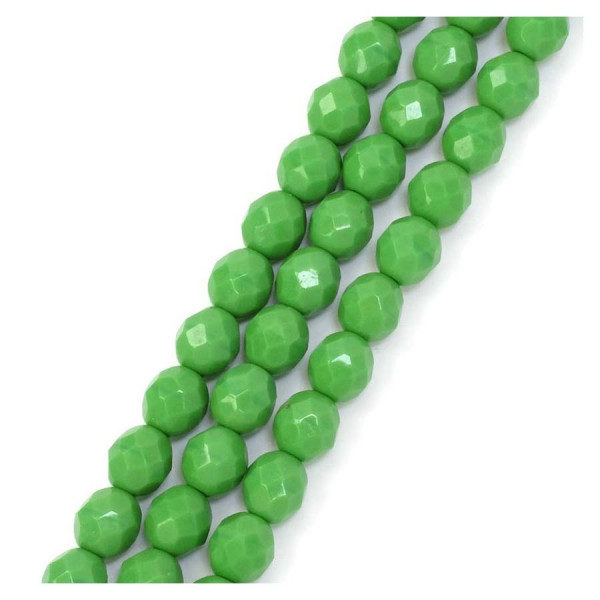Perles de Bohème sur Fil - Rondes Facettées Vert Opaque 8 mm
