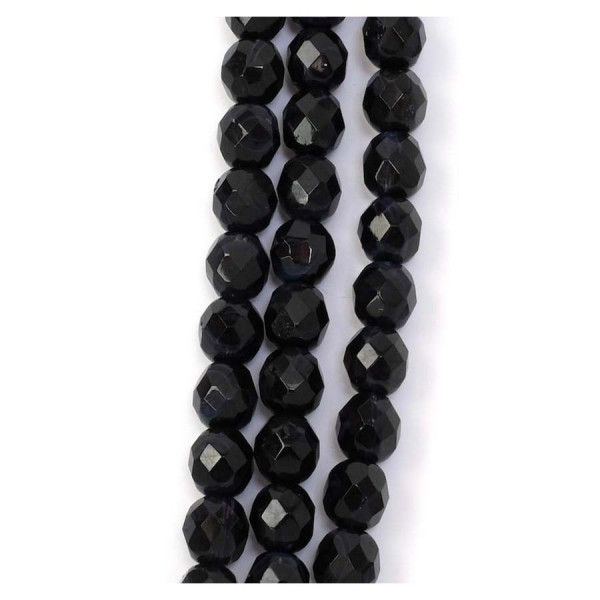 Perles de Bohème sur Fil - Rondes Facettées Noir Opaque 8 mm