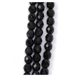 Perles de Bohème sur Fil - Rondes Facettées Noir Opaque 8 mm