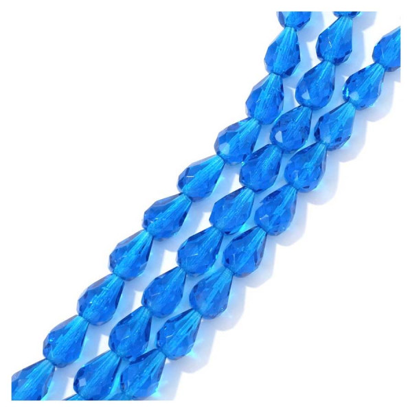 Perles de Bohème sur Fil - Goutte 10 x 7 mm Bleu Électrique Transparent