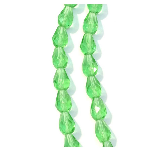 Perles de Bohème sur Fil - Goutte 10 x 7 mm Vert Transparent