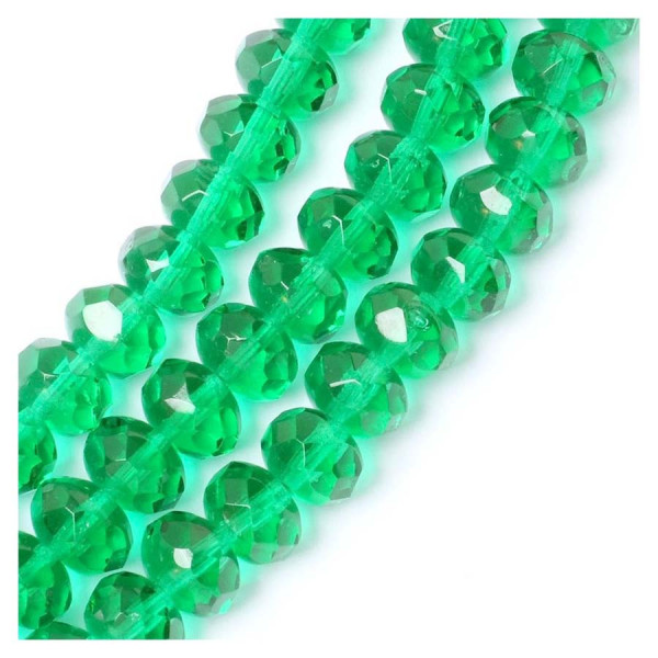 Perles de Bohème sur Fil - Facettées Vert Émeraude Transparent 6 x 8 mm