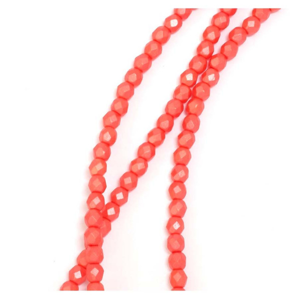 Perles de Bohème sur Fil - Rondes Facettées Corail Opaque Métallisé 4 mm