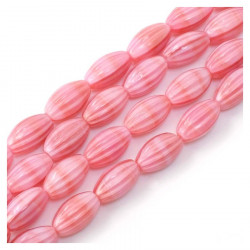 Perles de Bohème sur Fil - Olive Striée 14 x 8 mm Vieux Rose