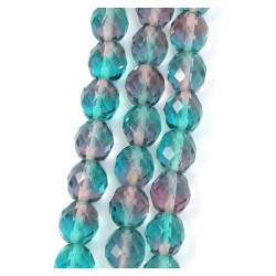 Perles de Bohème sur Fil - Rondes Facettées Turquoise et Violet Transparent 10 mm
