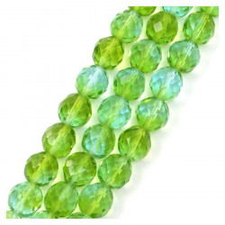 Perles de Bohème sur Fil - Rondes Facettées Vert et Bleu Transparent 10 mm