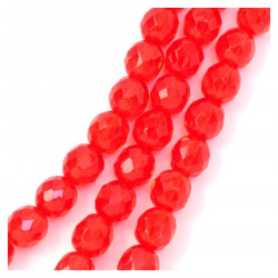 Perles de Bohème sur Fil - Rondes Facettées Rouge Transparent 10 mm