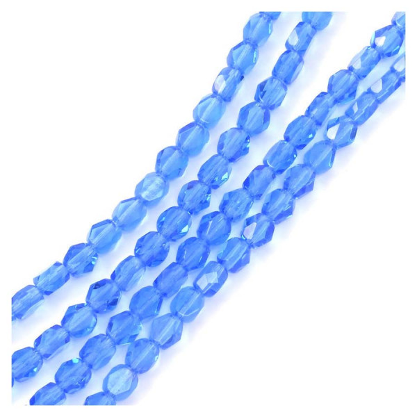 Perles de Bohème sur Fil - Rondes Aplaties Facettées 6 mm Bleu Électrique Transparent