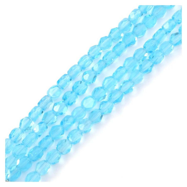 Perles de Bohème sur Fil - Rondes Aplaties Facettées 6 mm Bleu Clair Transparent
