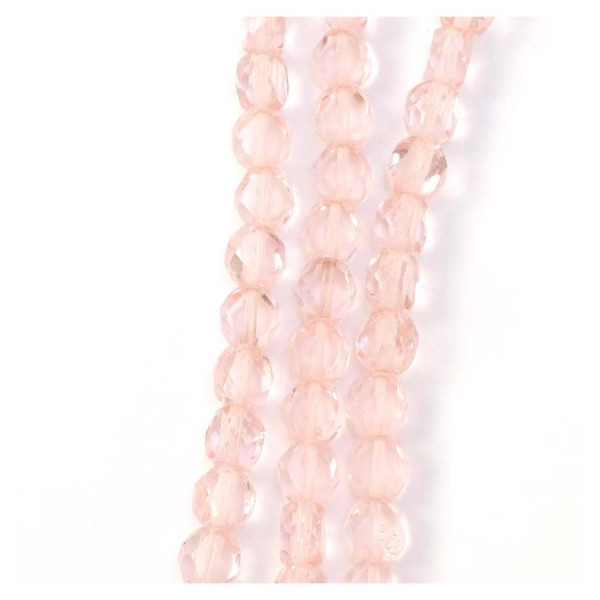 Perles de Bohème sur Fil - Rondes Aplaties Facettées 8 mm Rose Pâle Transparent